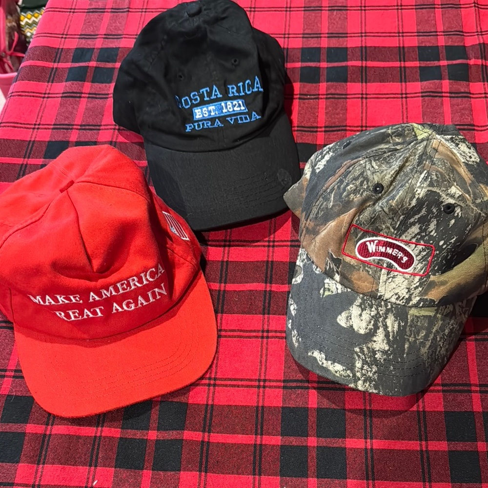 Costa Rica Black Cap, Red MAGA Hat, Camo Winners Cap